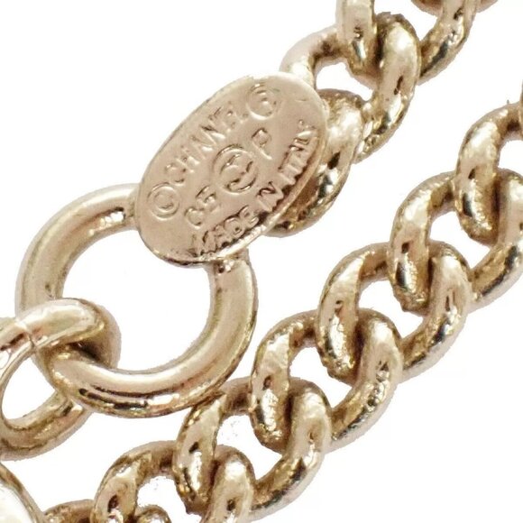 CHANEL CC Ribbon Chain Necklace 05P Color Stone Imitation Pearl Gold - Picture 8 of 13